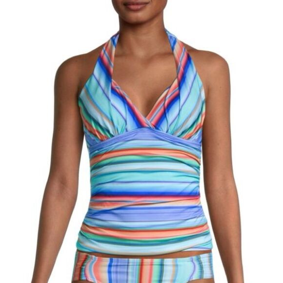 NWT LA BLANCA Plus Women's Sunset Striped Halter Tankini Top Size 22W - Picture 2 of 9